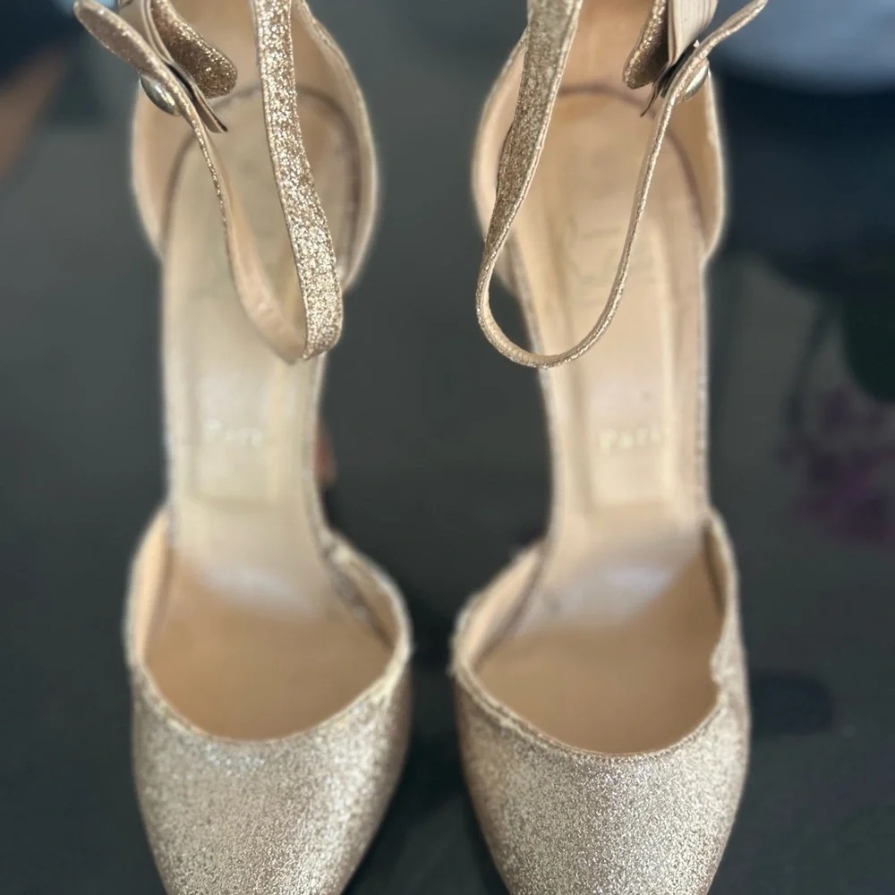 Christian Louboutin Paris Gold Glitter Strap Heels. 5” heals size 39 (9 US) - Picture 15 of 16